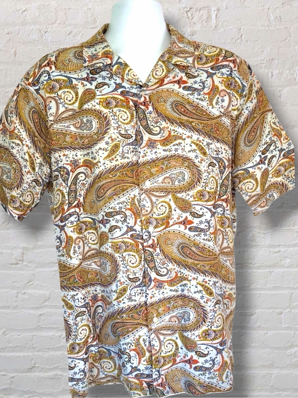 Daniel Cremieux Paisley Linen Cotton Shirt Mens M Short Sleeve Button Up